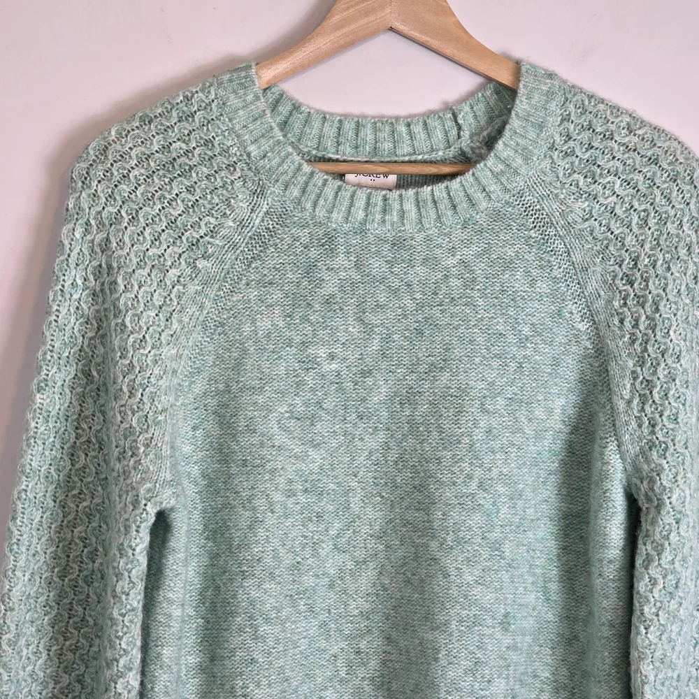 J.Crew Wintergreen Honeycomb Wool Alpaca Blend Balloon-sleeve Sweater Size XS